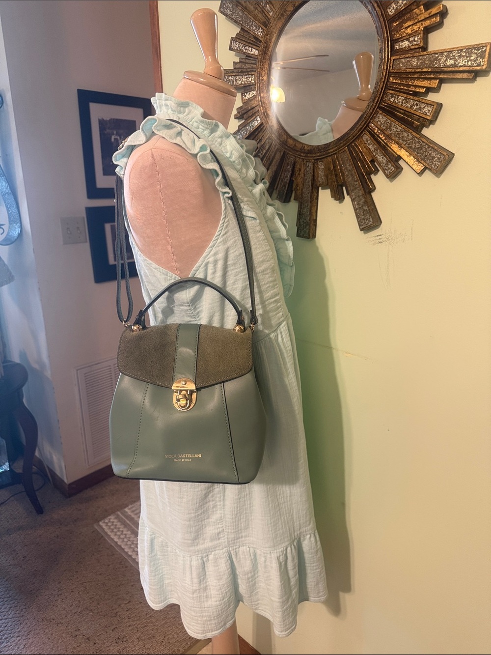 Leather Viola Small Top-Handle Satchel in Sage Green